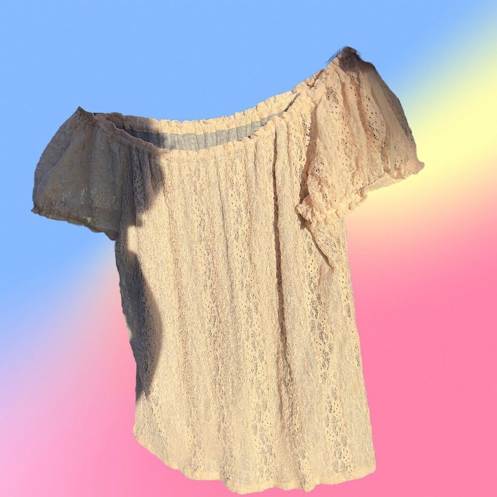 Cousin Earl Women's Ivory Lace Blouse Top Size M Short Sleeve